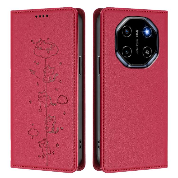 For Blackview Shark 6 / Oscal Tiger 8 Cute Cats Embossed Magnetic RFID Vegan Leather Phone Case