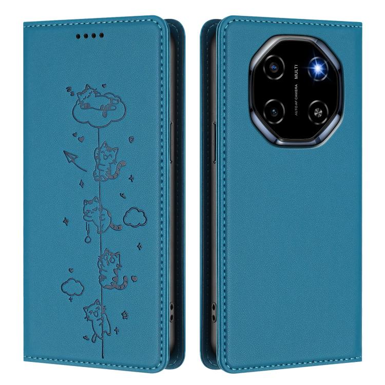For Blackview Shark 6 / Oscal Tiger 8 Cute Cats Embossed Magnetic RFID Vegan Leather Phone Case