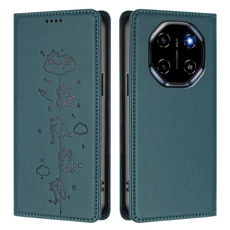 For Blackview Shark 6 / Oscal Tiger 8 Cute Cats Embossed Magnetic RFID Vegan Leather Phone Case