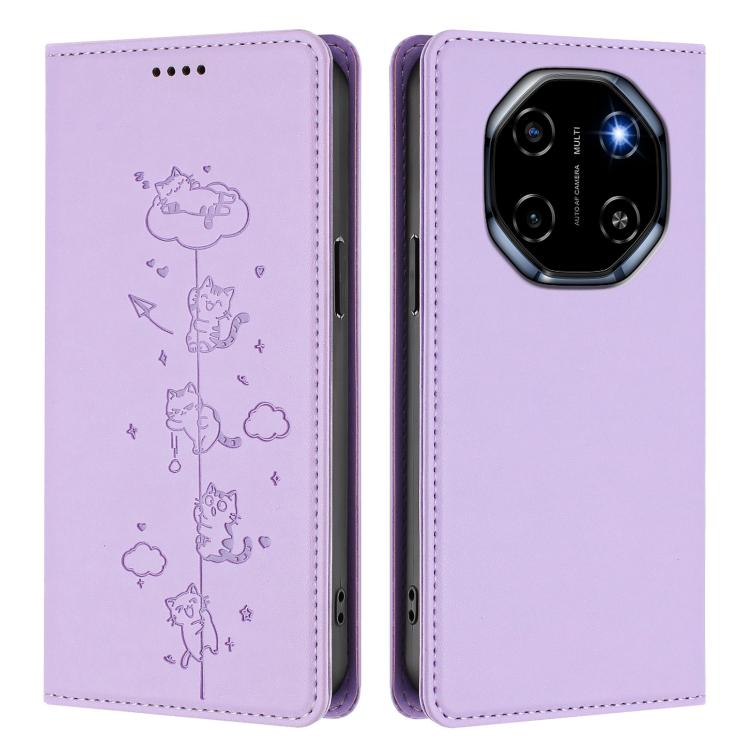 For Blackview Shark 6 / Oscal Tiger 8 Cute Cats Embossed Magnetic RFID Vegan Leather Phone Case