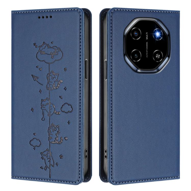 For Blackview Shark 6 / Oscal Tiger 8 Cute Cats Embossed Magnetic RFID Vegan Leather Phone Case