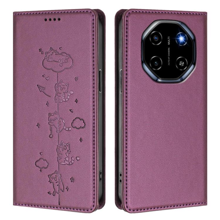For Blackview Shark 6 / Oscal Tiger 8 Cute Cats Embossed Magnetic RFID Vegan Leather Phone Case