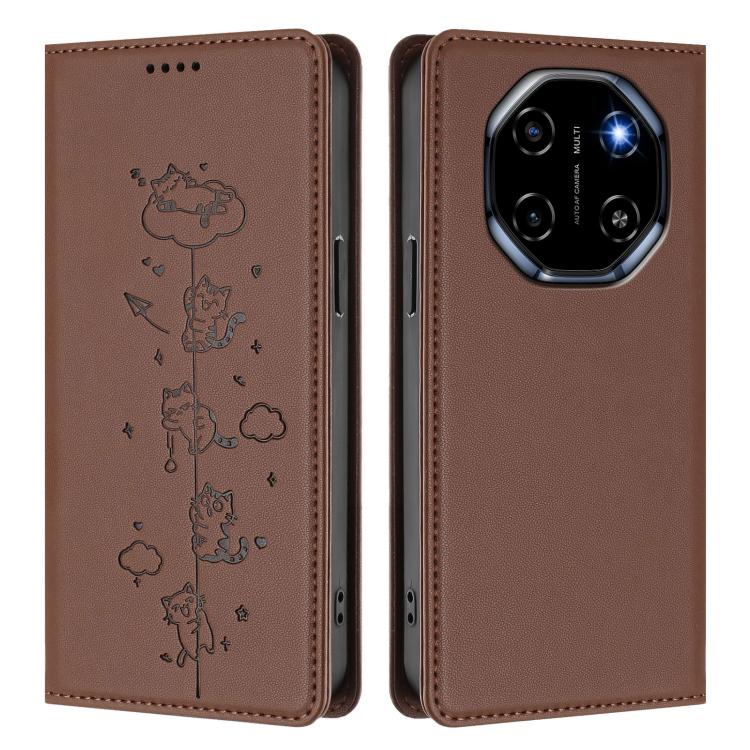 For Blackview Shark 6 / Oscal Tiger 8 Cute Cats Embossed Magnetic RFID Vegan Leather Phone Case