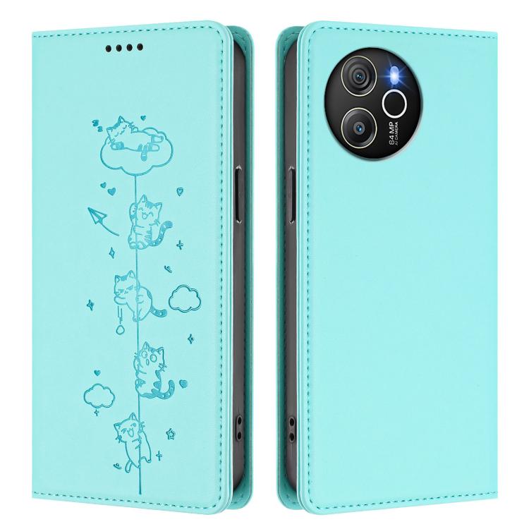 For Blackview Shark 8 / Oscal Tiger 12 Cute Cats Embossed Magnetic RFID Vegan Leather Phone Case
