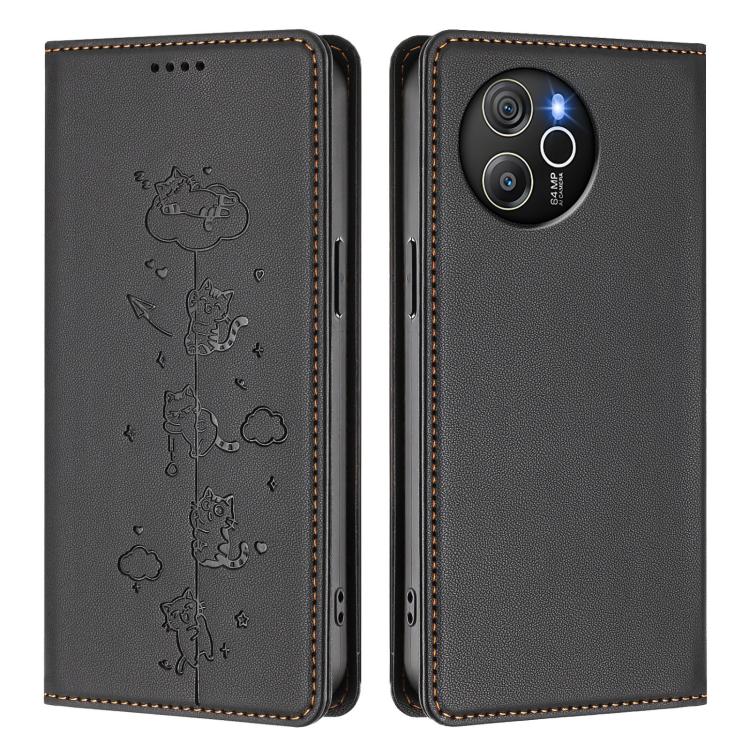 For Blackview Shark 8 / Oscal Tiger 12 Cute Cats Embossed Magnetic RFID Vegan Leather Phone Case