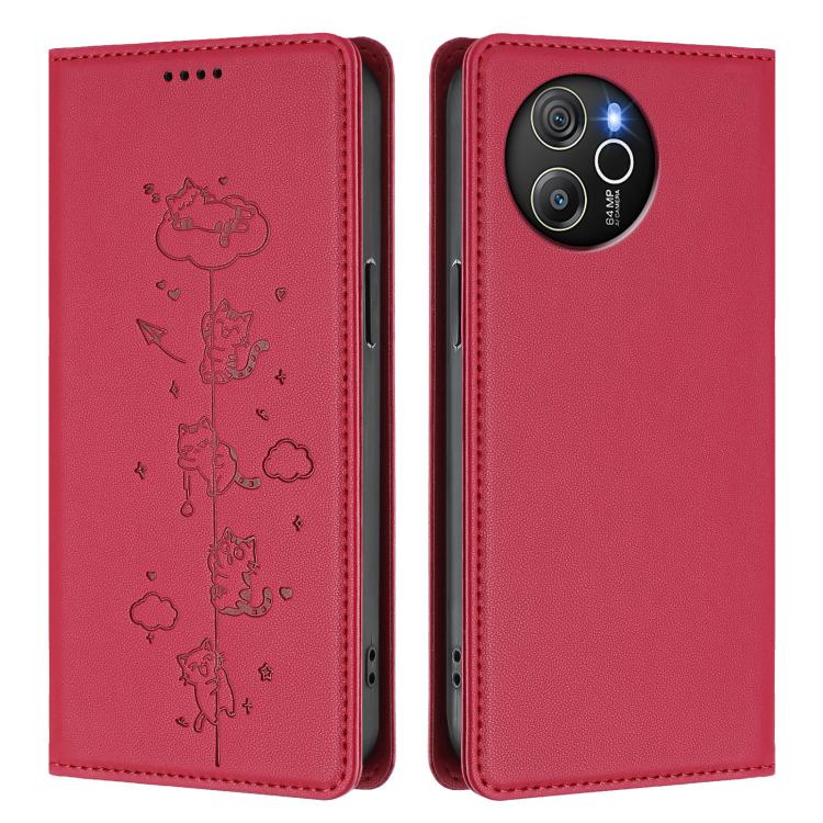 For Blackview Shark 8 / Oscal Tiger 12 Cute Cats Embossed Magnetic RFID Vegan Leather Phone Case