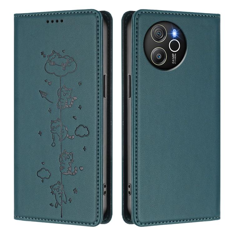 For Blackview Shark 8 / Oscal Tiger 12 Cute Cats Embossed Magnetic RFID Vegan Leather Phone Case
