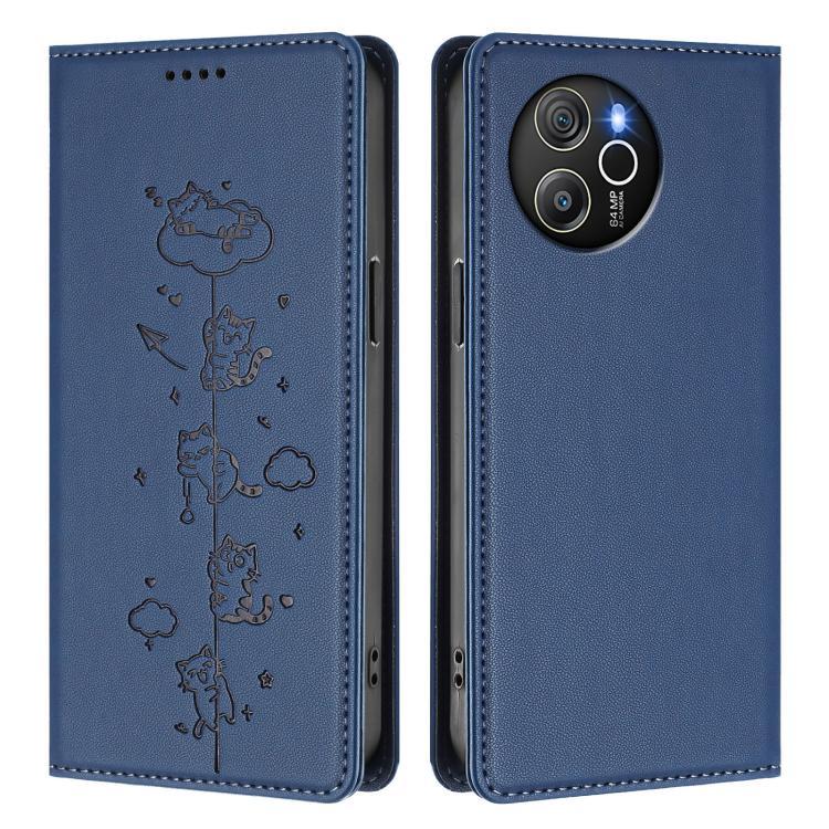 For Blackview Shark 8 / Oscal Tiger 12 Cute Cats Embossed Magnetic RFID Vegan Leather Phone Case