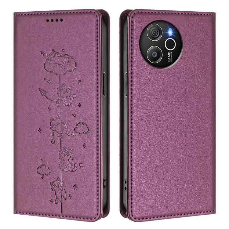 For Blackview Shark 8 / Oscal Tiger 12 Cute Cats Embossed Magnetic RFID Vegan Leather Phone Case