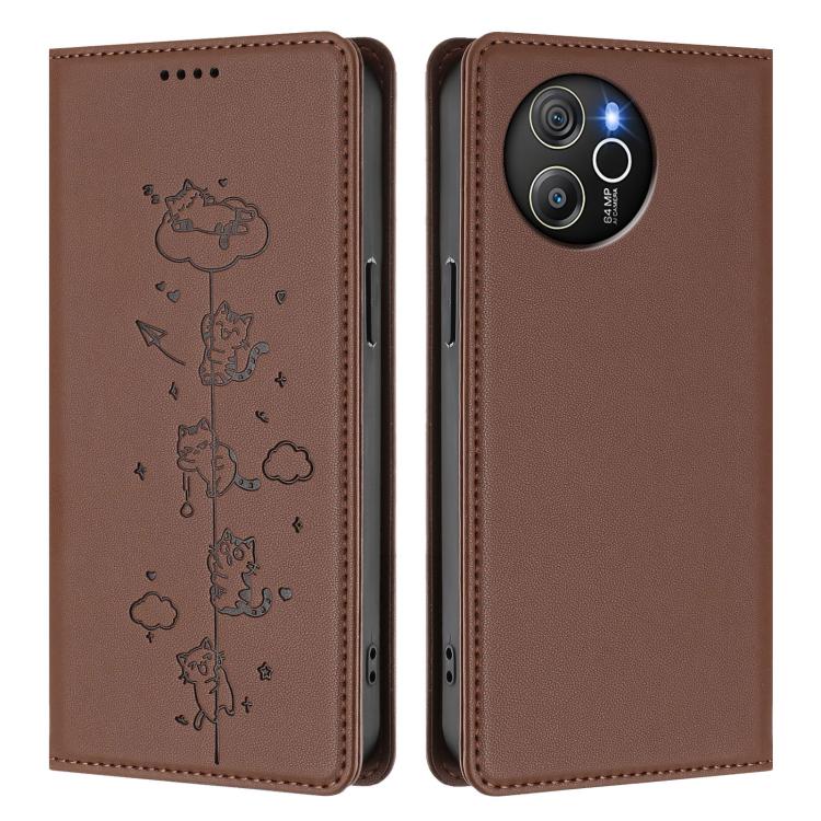 For Blackview Shark 8 / Oscal Tiger 12 Cute Cats Embossed Magnetic RFID Vegan Leather Phone Case