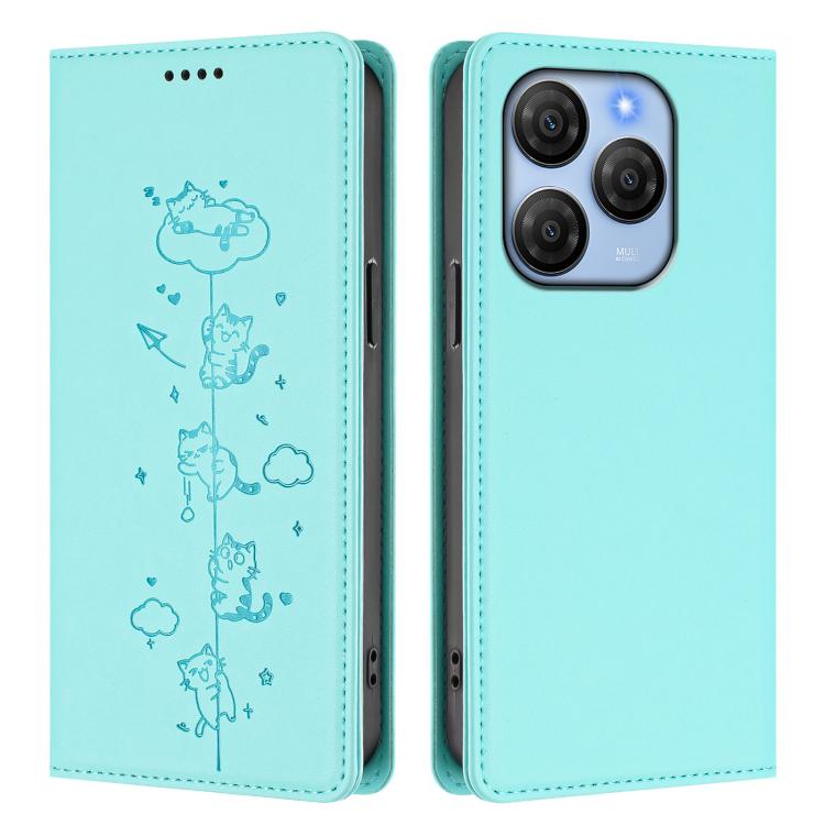 For Blackview Shark 9 Cute Cats Embossed Magnetic RFID Vegan Leather Phone Case