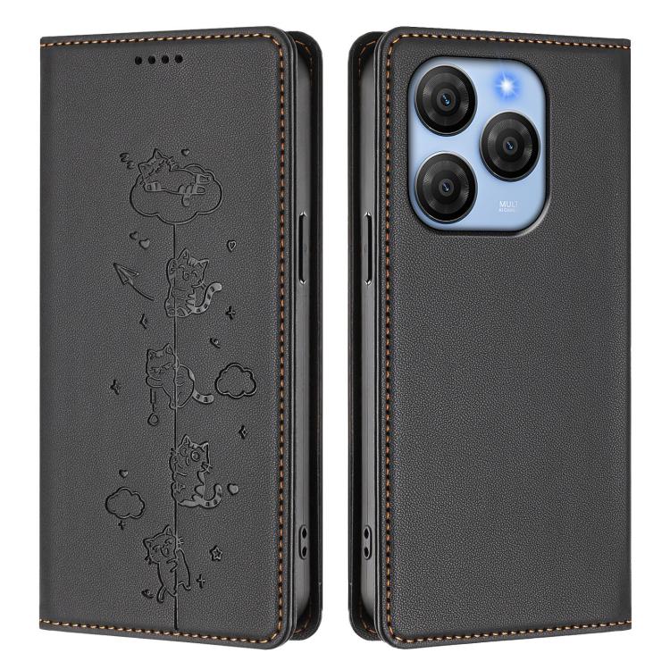 For Blackview Shark 9 Cute Cats Embossed Magnetic RFID Vegan Leather Phone Case