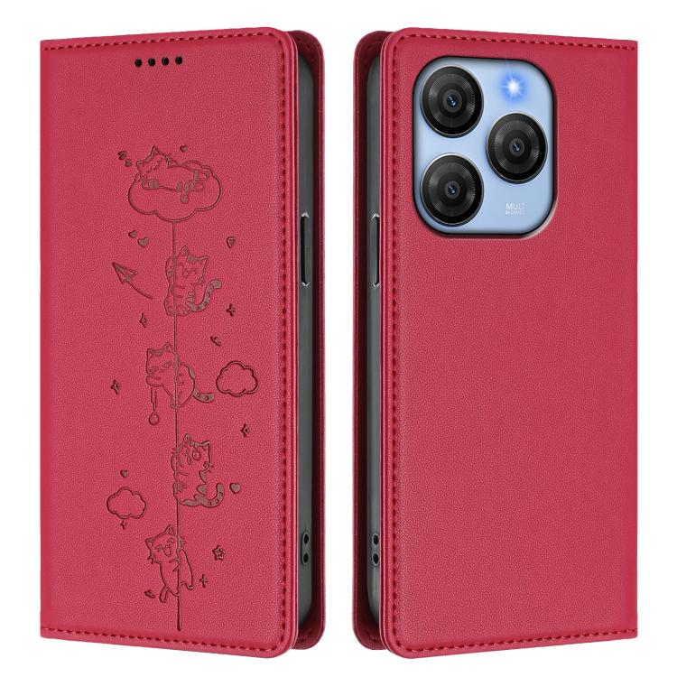 For Blackview Shark 9 Cute Cats Embossed Magnetic RFID Vegan Leather Phone Case