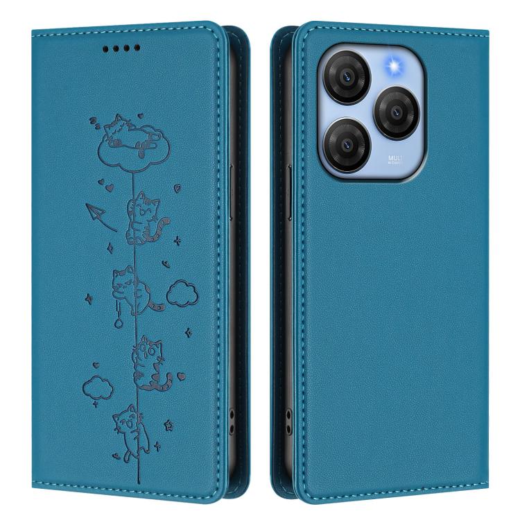 For Blackview Shark 9 Cute Cats Embossed Magnetic RFID Vegan Leather Phone Case