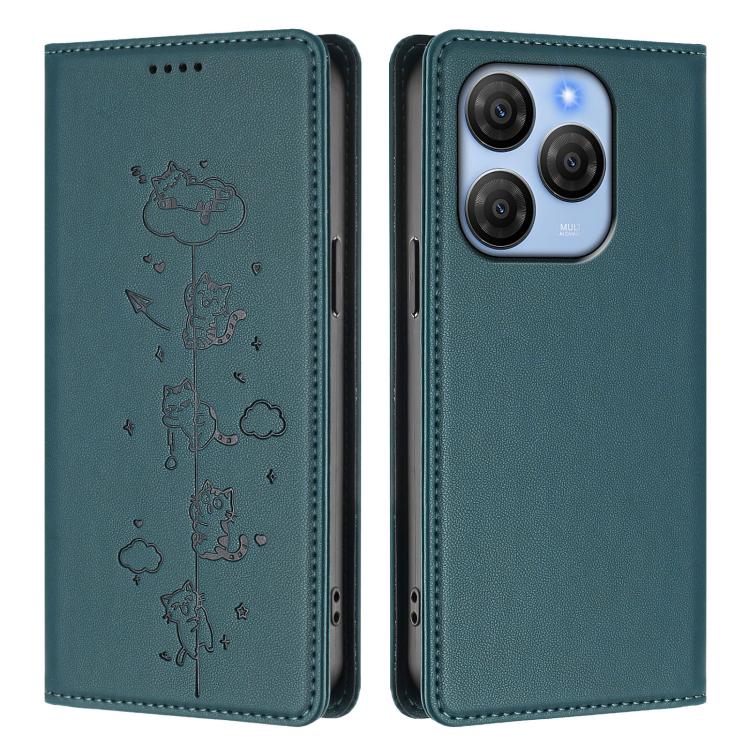 For Blackview Shark 9 Cute Cats Embossed Magnetic RFID Vegan Leather Phone Case