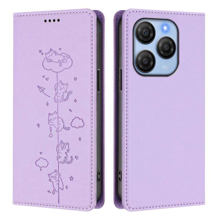 For Blackview Shark 9 Cute Cats Embossed Magnetic RFID Vegan Leather Phone Case