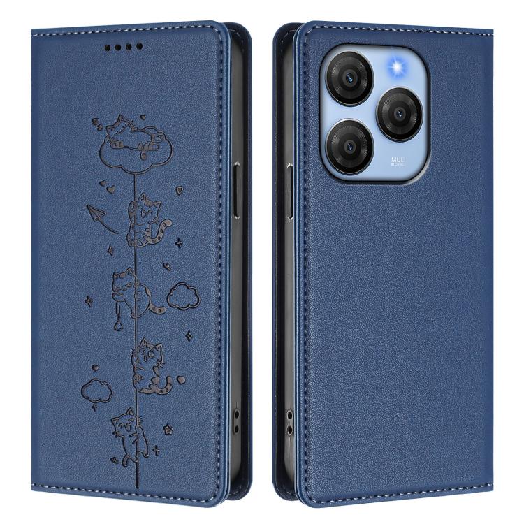 For Blackview Shark 9 Cute Cats Embossed Magnetic RFID Vegan Leather Phone Case