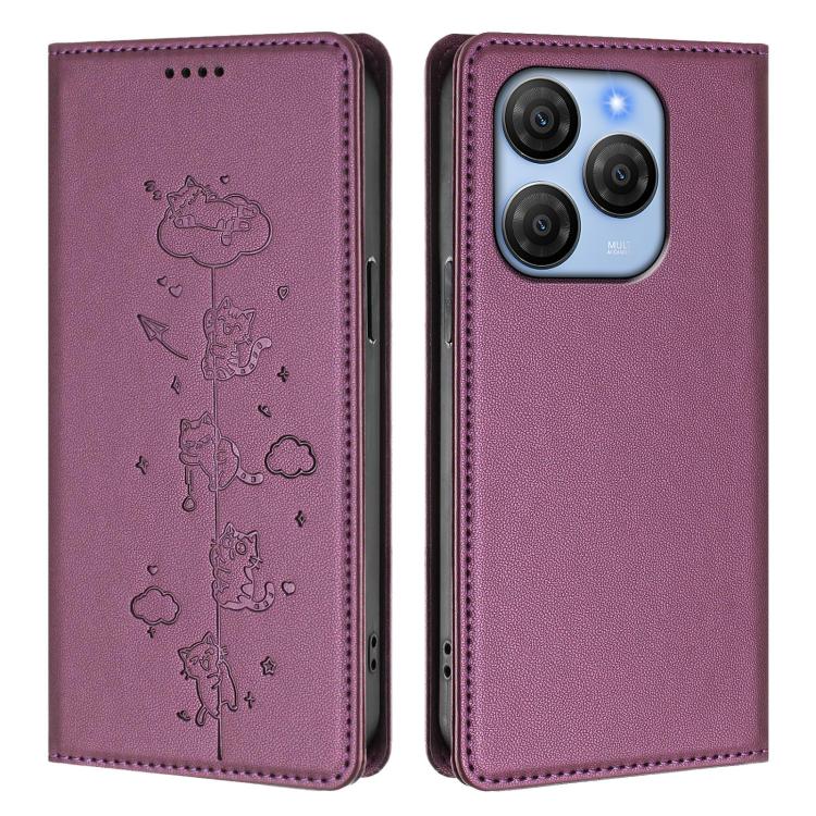 For Blackview Shark 9 Cute Cats Embossed Magnetic RFID Vegan Leather Phone Case