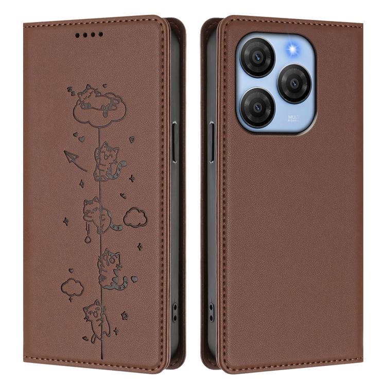 For Blackview Shark 9 Cute Cats Embossed Magnetic RFID Vegan Leather Phone Case