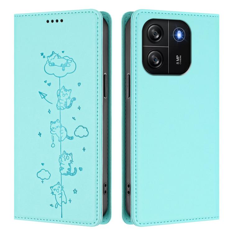 For Blackview Wave 6C Cute Cats Embossed Magnetic RFID Vegan Leather Phone Case
