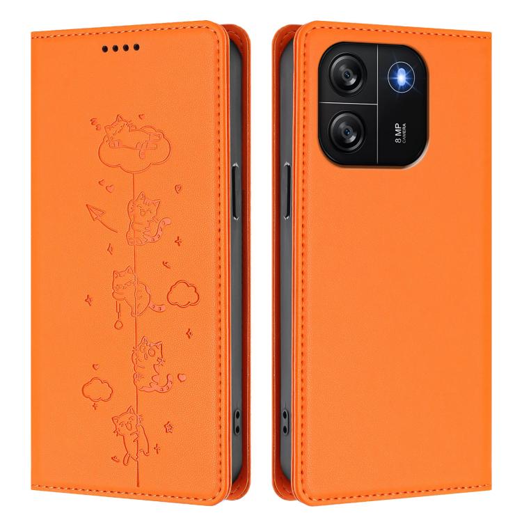 For Blackview Wave 6C Cute Cats Embossed Magnetic RFID Vegan Leather Phone Case