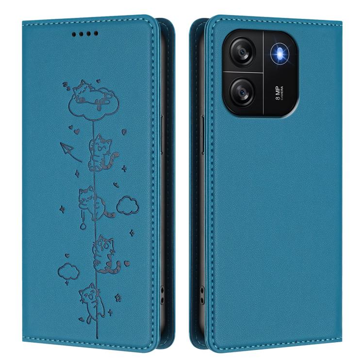 For Blackview Wave 6C Cute Cats Embossed Magnetic RFID Vegan Leather Phone Case