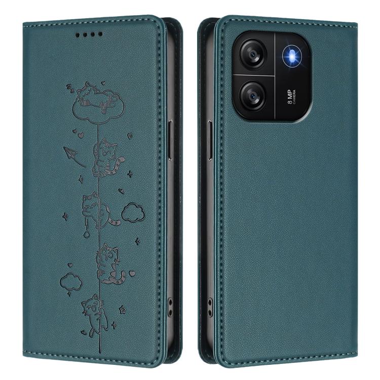 For Blackview Wave 6C Cute Cats Embossed Magnetic RFID Vegan Leather Phone Case