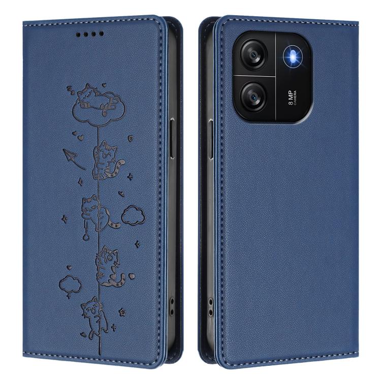 For Blackview Wave 6C Cute Cats Embossed Magnetic RFID Vegan Leather Phone Case