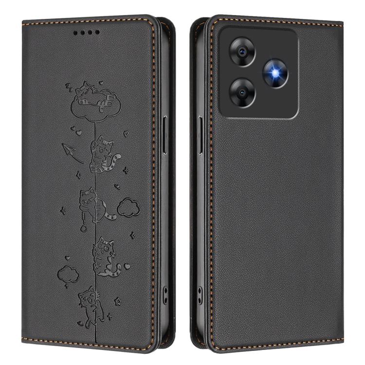 For Blackview Wave 8 / Wave 8C / Oscal Flat 2 Cute Cats Embossed Magnetic RFID Vegan Leather Phone Case