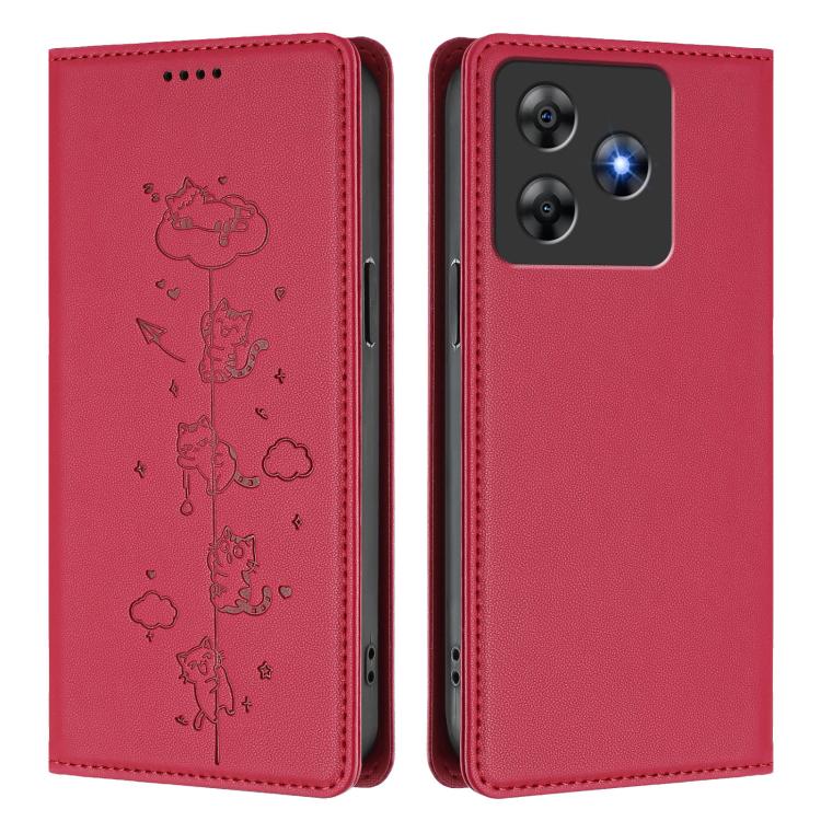For Blackview Wave 8 / Wave 8C / Oscal Flat 2 Cute Cats Embossed Magnetic RFID Vegan Leather Phone Case