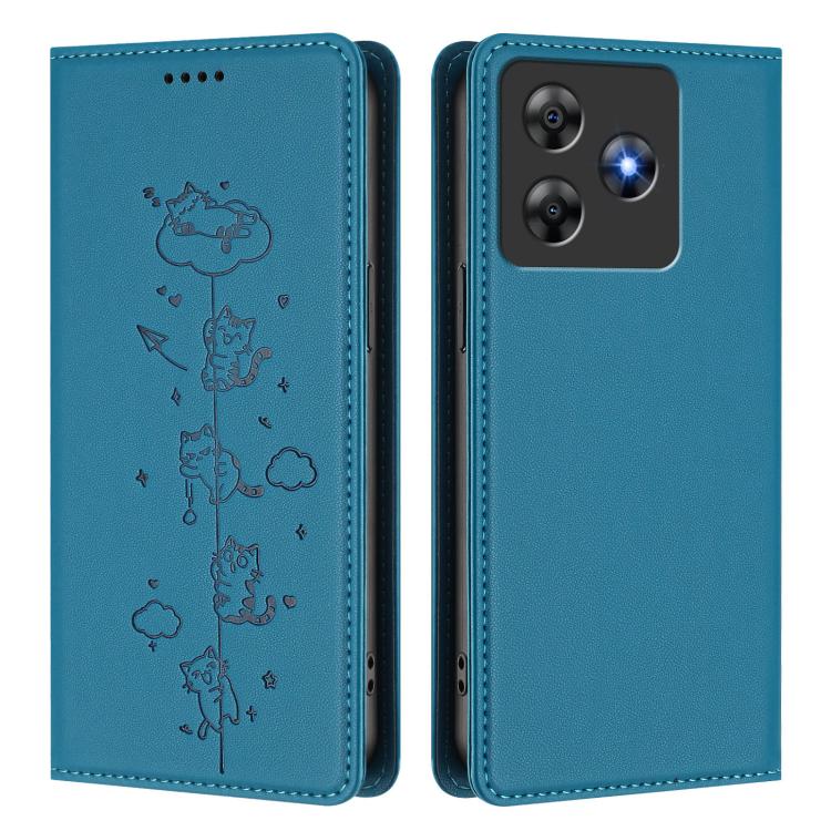 For Blackview Wave 8 / Wave 8C / Oscal Flat 2 Cute Cats Embossed Magnetic RFID Vegan Leather Phone Case
