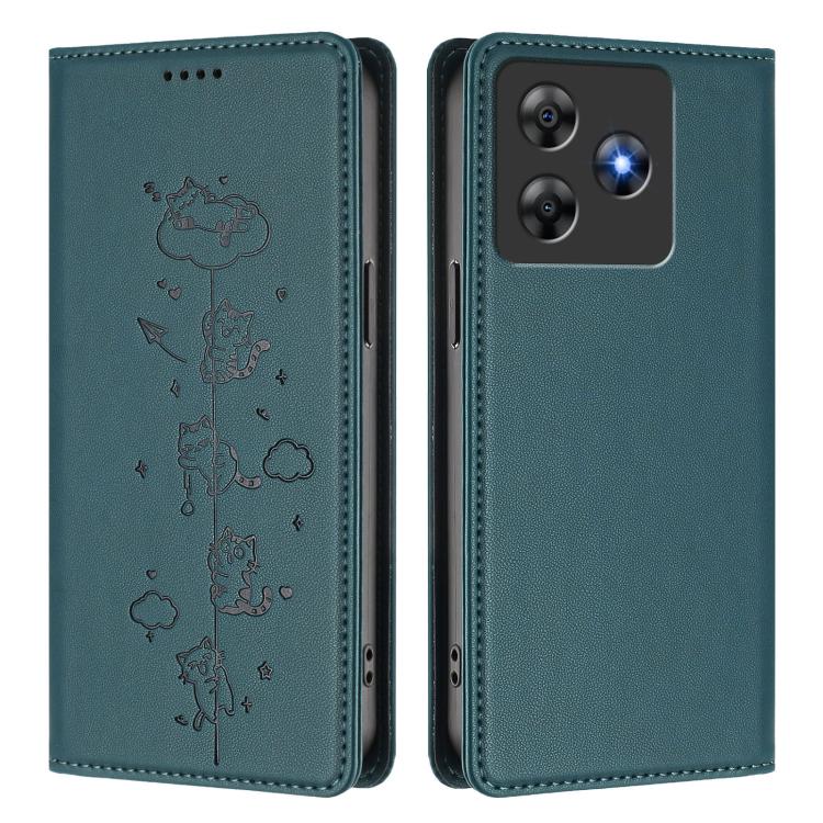 For Blackview Wave 8 / Wave 8C / Oscal Flat 2 Cute Cats Embossed Magnetic RFID Vegan Leather Phone Case