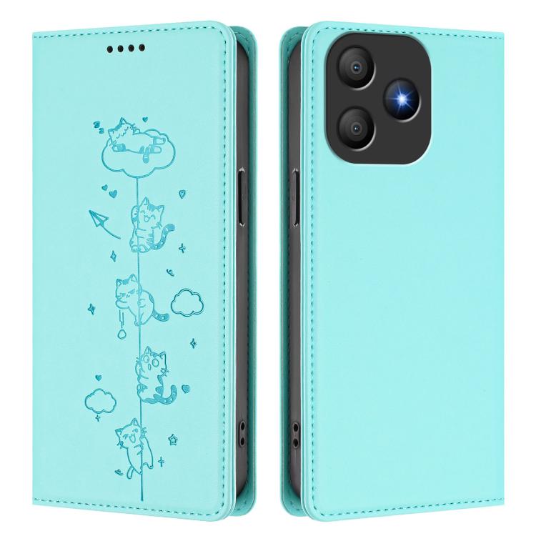 For Blackview Wave 9C Cute Cats Embossed Magnetic RFID Vegan Leather Phone Case