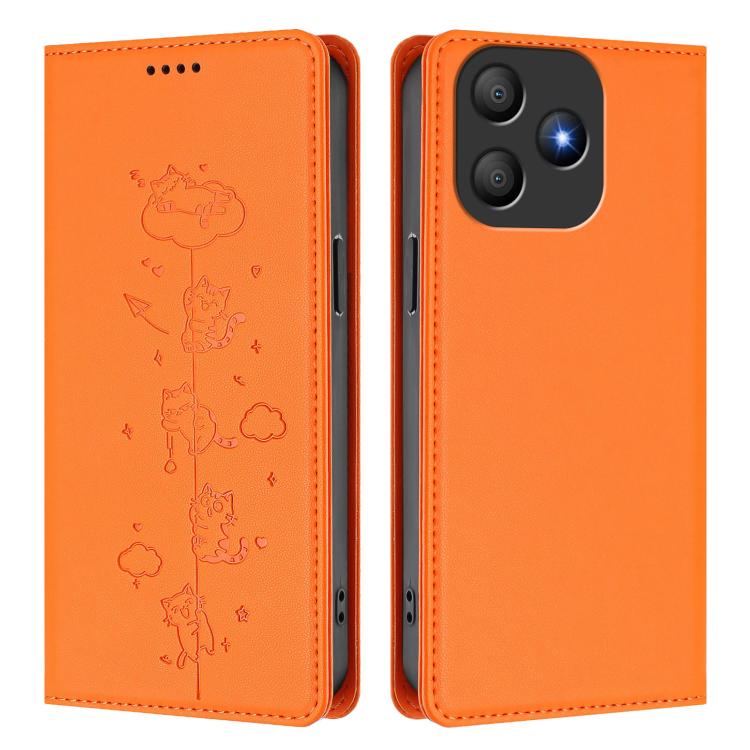 For Blackview Wave 9C Cute Cats Embossed Magnetic RFID Vegan Leather Phone Case