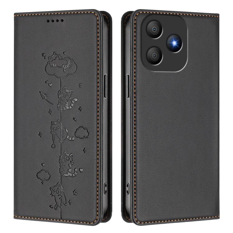For Blackview Wave 9C Cute Cats Embossed Magnetic RFID Vegan Leather Phone Case