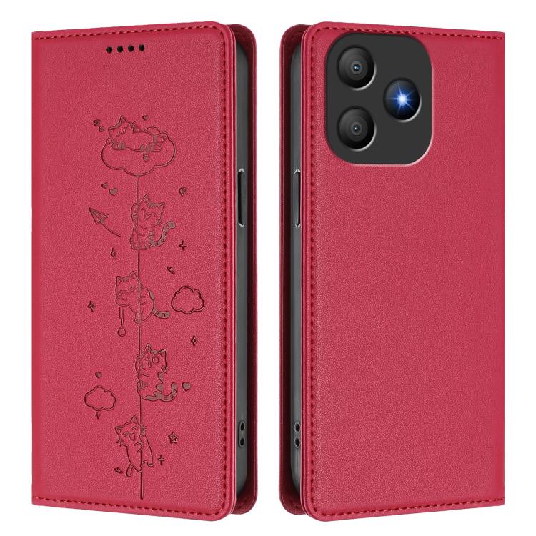 For Blackview Wave 9C Cute Cats Embossed Magnetic RFID Vegan Leather Phone Case