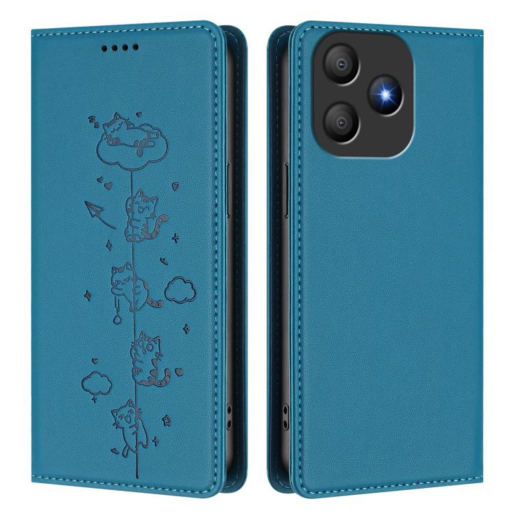For Blackview Wave 9C Cute Cats Embossed Magnetic RFID Vegan Leather Phone Case