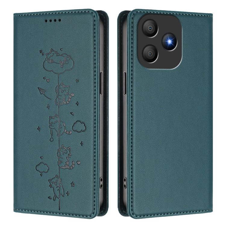 For Blackview Wave 9C Cute Cats Embossed Magnetic RFID Vegan Leather Phone Case