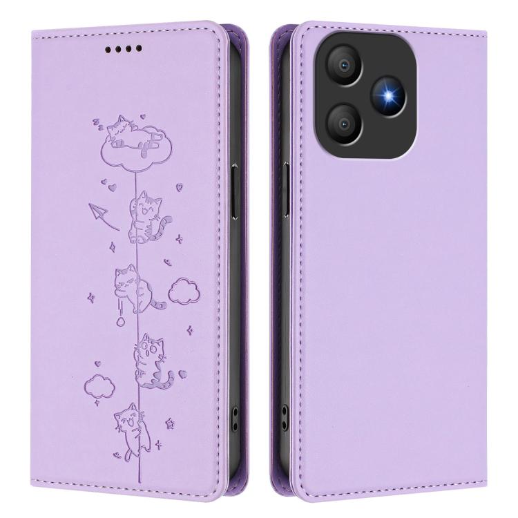 For Blackview Wave 9C Cute Cats Embossed Magnetic RFID Vegan Leather Phone Case