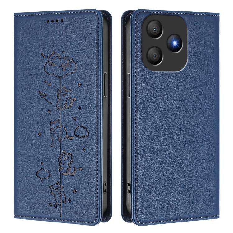 For Blackview Wave 9C Cute Cats Embossed Magnetic RFID Vegan Leather Phone Case