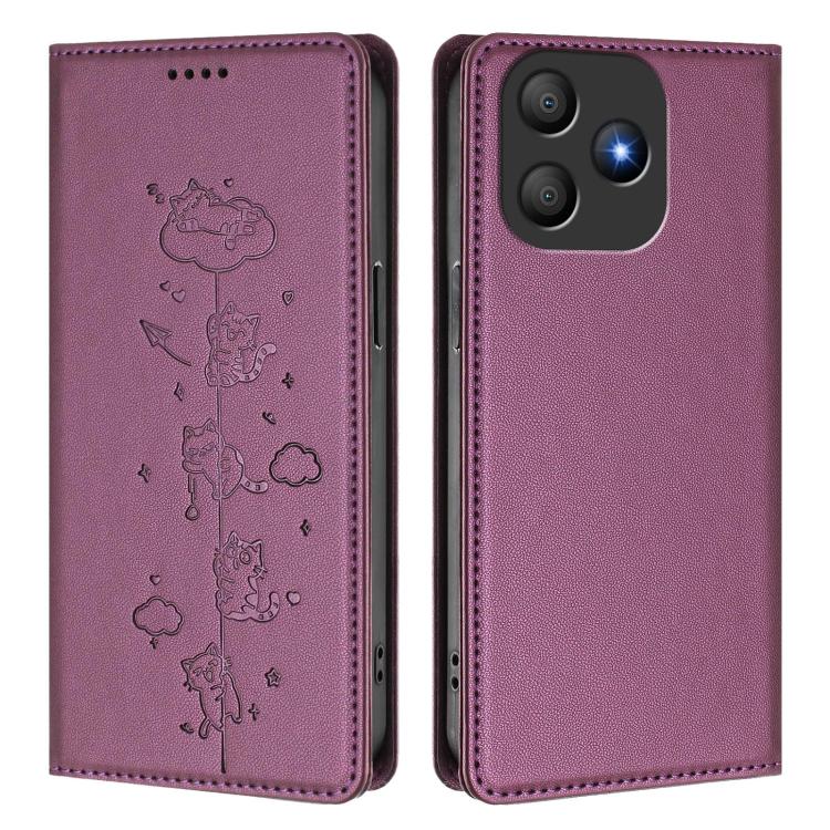 For Blackview Wave 9C Cute Cats Embossed Magnetic RFID Vegan Leather Phone Case