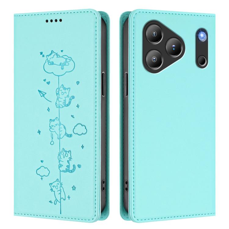 For Blackview Wave 7C Cute Cats Embossed Magnetic RFID Vegan Leather Phone Case