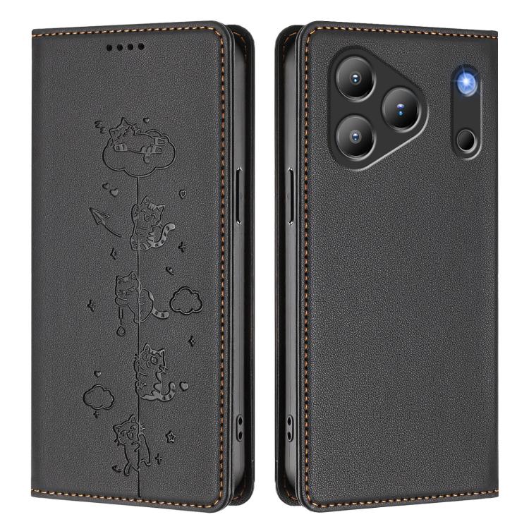 For Blackview Wave 7C Cute Cats Embossed Magnetic RFID Vegan Leather Phone Case