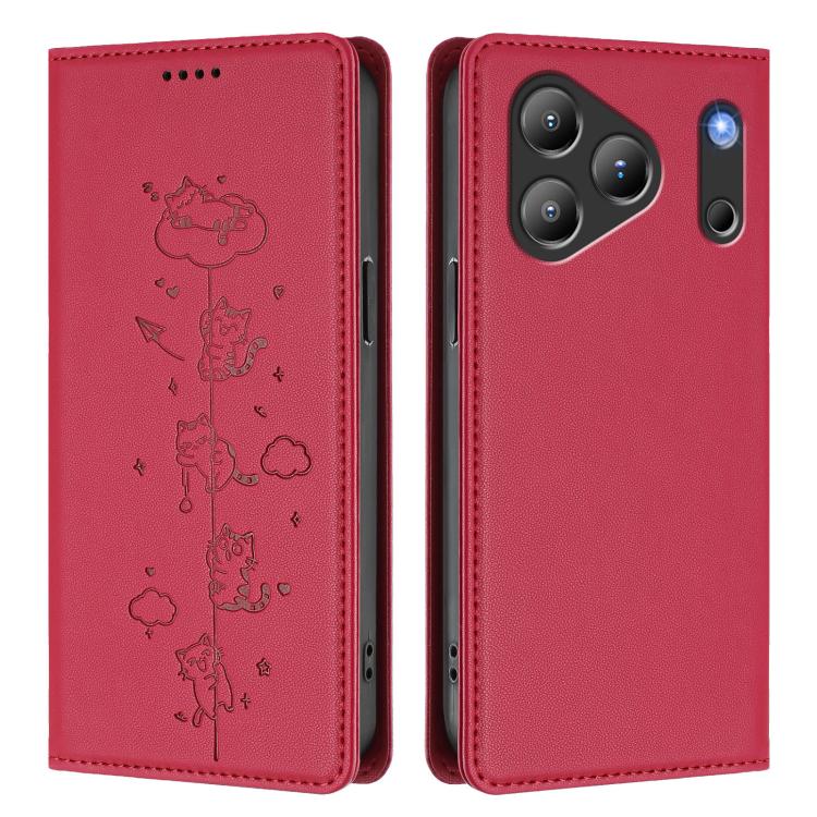 For Blackview Wave 7C Cute Cats Embossed Magnetic RFID Vegan Leather Phone Case