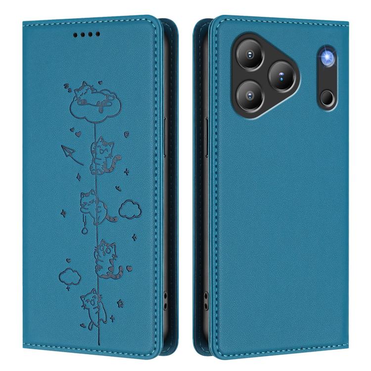 For Blackview Wave 7C Cute Cats Embossed Magnetic RFID Vegan Leather Phone Case