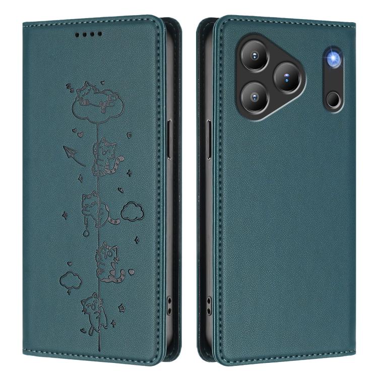 For Blackview Wave 7C Cute Cats Embossed Magnetic RFID Vegan Leather Phone Case