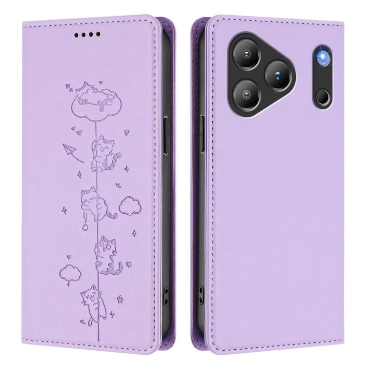 For Blackview Wave 7C Cute Cats Embossed Magnetic RFID Vegan Leather Phone Case