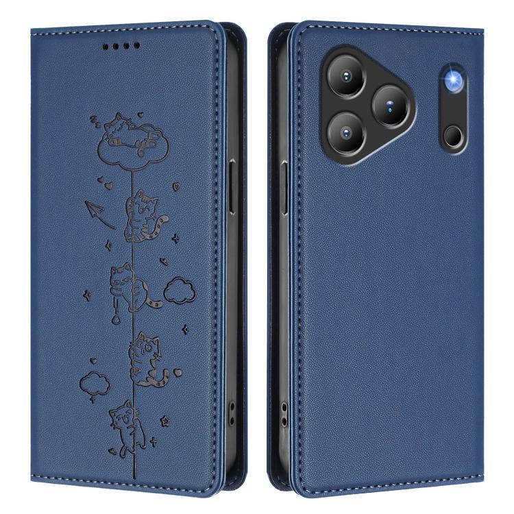 For Blackview Wave 7C Cute Cats Embossed Magnetic RFID Vegan Leather Phone Case