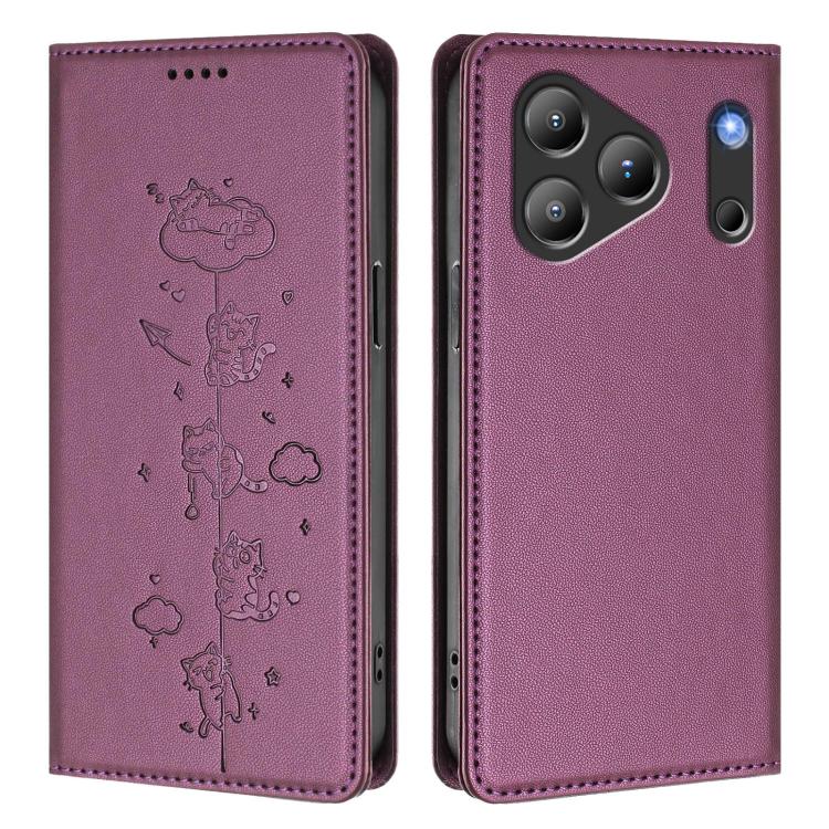 For Blackview Wave 7C Cute Cats Embossed Magnetic RFID Vegan Leather Phone Case