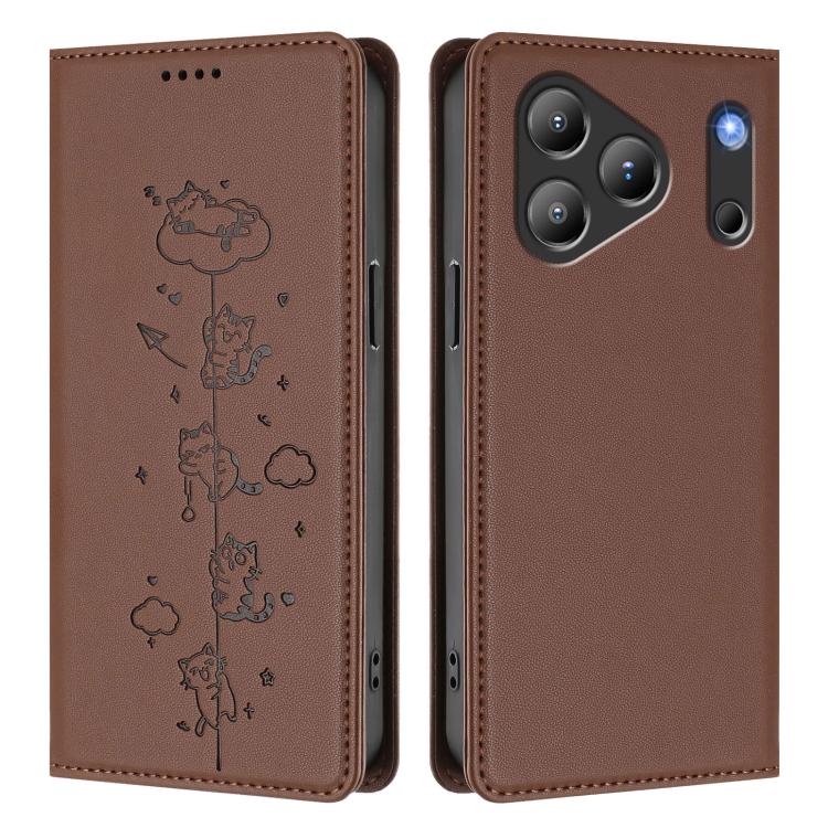 For Blackview Wave 7C Cute Cats Embossed Magnetic RFID Vegan Leather Phone Case